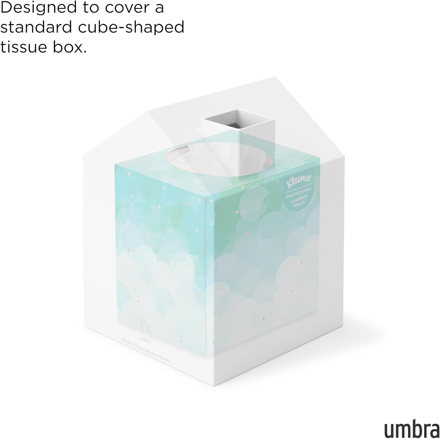 Casa Tissue Box Cover - Adorable House Shaped Square Tissue Box Holder for Bathroom, Bedroom or Office, White