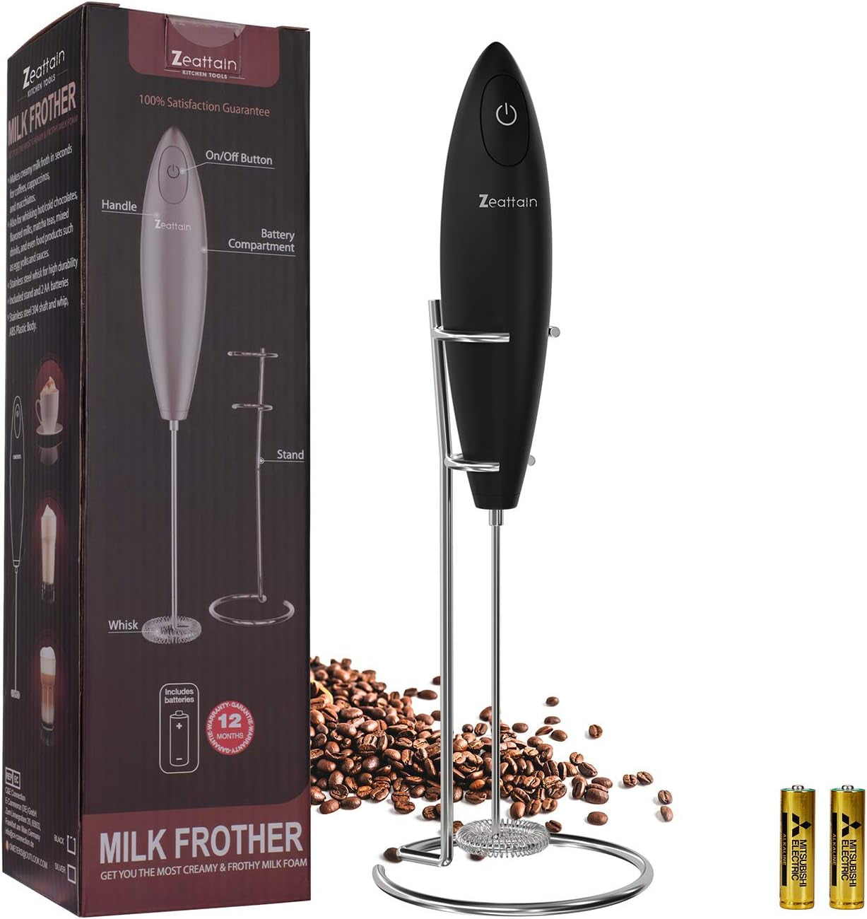 Milk Frother Handheld Mixer, Battery Operated Electric Whisk Foam Maker for Cappuccino,Latte,Coffee,Matcha & More - Sliver